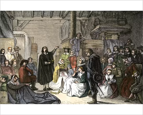 Pilgrims at Sunday worship, Plymouth Colony