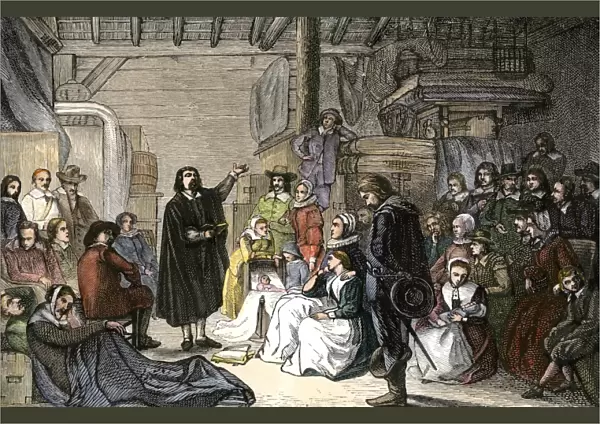 Pilgrims at Sunday worship, Plymouth Colony