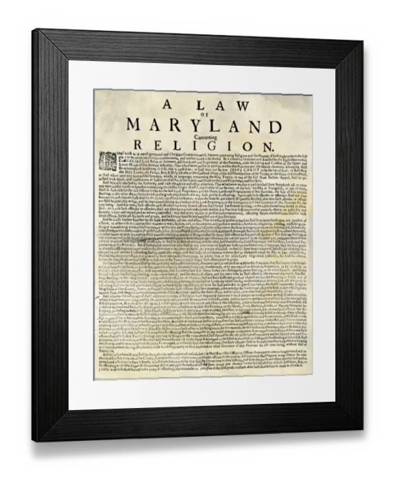 Framed Print : Marylands religious tolerance law, 1600s Framed Print : Marylands religious tolerance law, 1600s