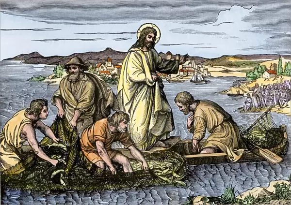 Jesus performing a miracle on the Sea of Galilee
