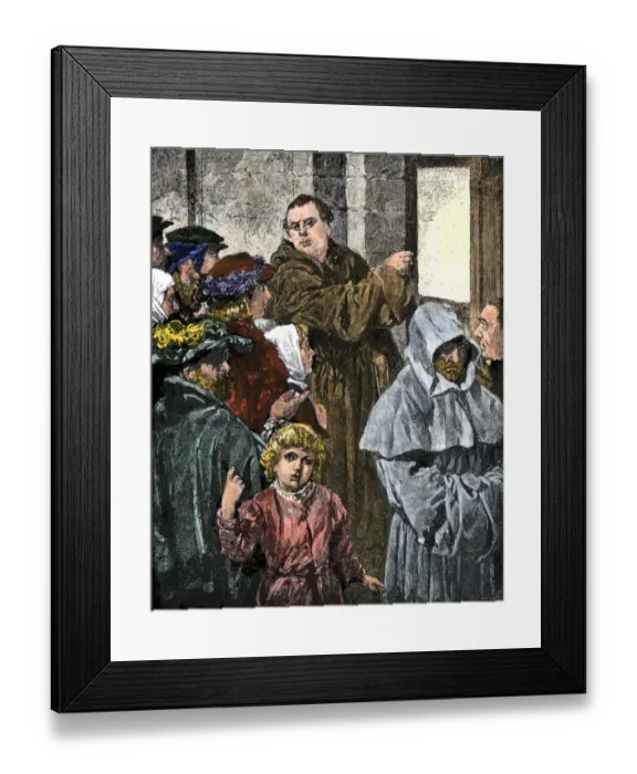 Framed Print : Martin Luther posting his 95 Theses on the church door in