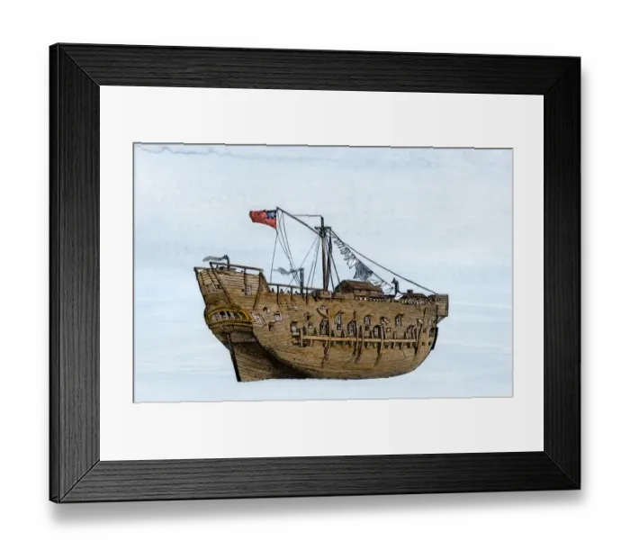 Framed Print : Ship of explorer James Cook, 1700s