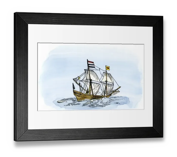 Framed Print : One of Henry Hudsons ships, early 1600s