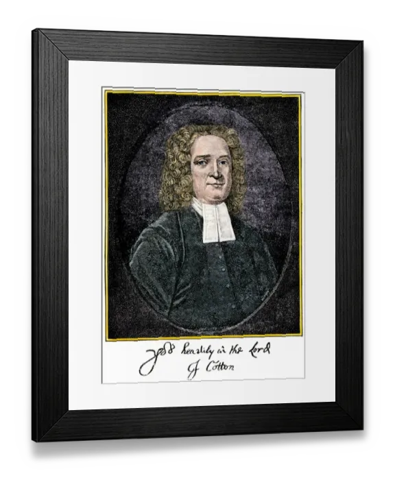 Framed Print : Reverend John Cotton portrait and signature Framed Print : Reverend John Cotton portrait and signature