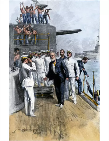 Battleship Iowa receiving prisoners, Spanish-American War