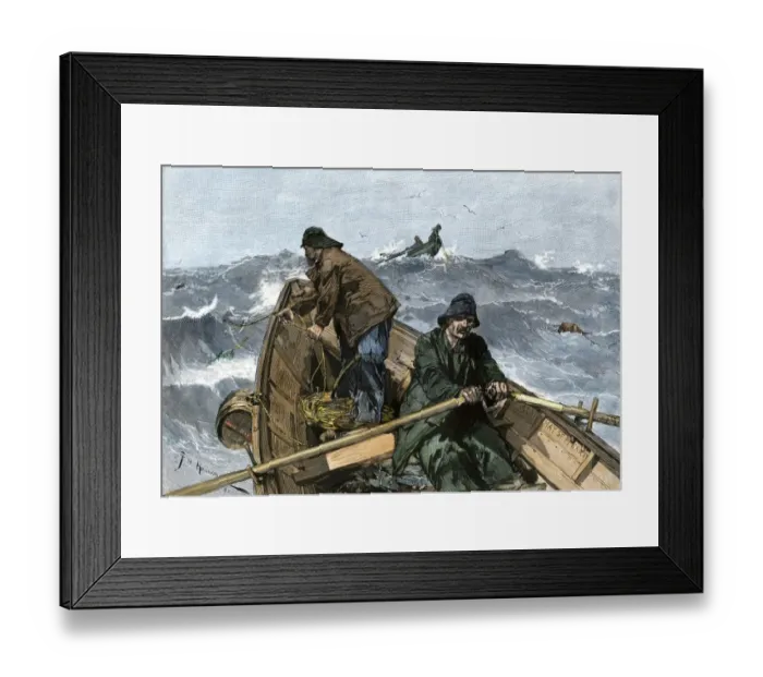 Framed Print : Fishermen in a dory on the Grand Banks off Newfoundland Framed Print : Fishermen in a dory on the Grand Banks off Newfoundland
