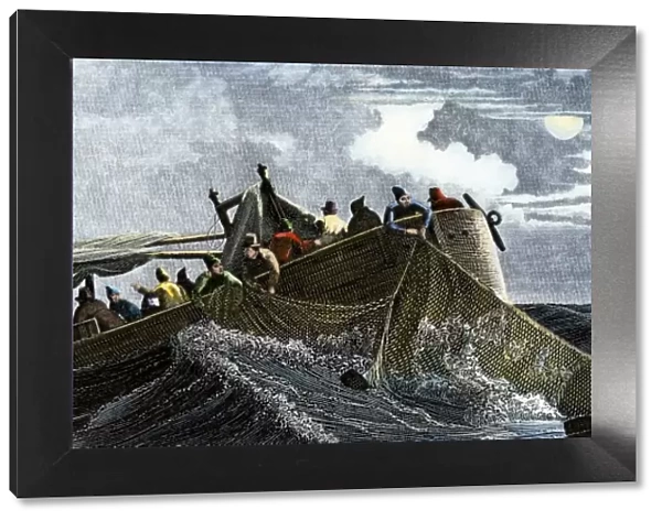 Fishermen using nets, 1800s