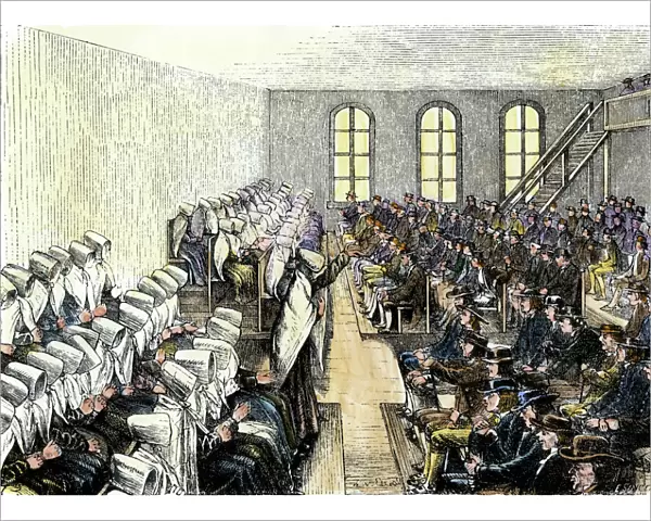 Quaker worship service in Philadelphia, 1800s