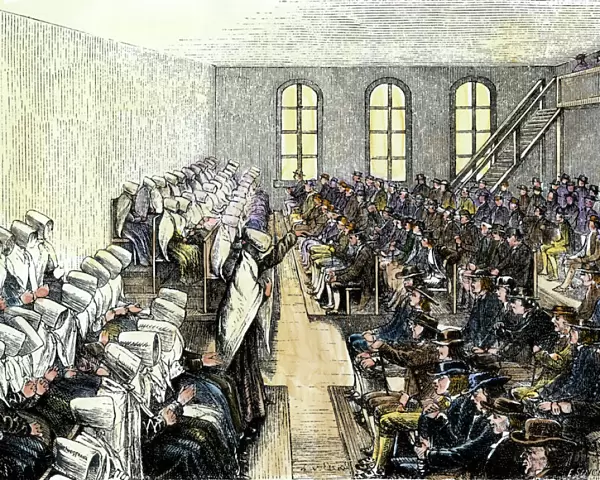 Quaker worship service in Philadelphia, 1800s