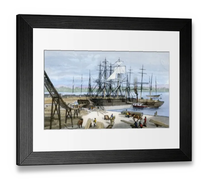 Framed Print : Loading lumber onto ships in Puget Sound Framed Print : Loading lumber onto ships in Puget Sound