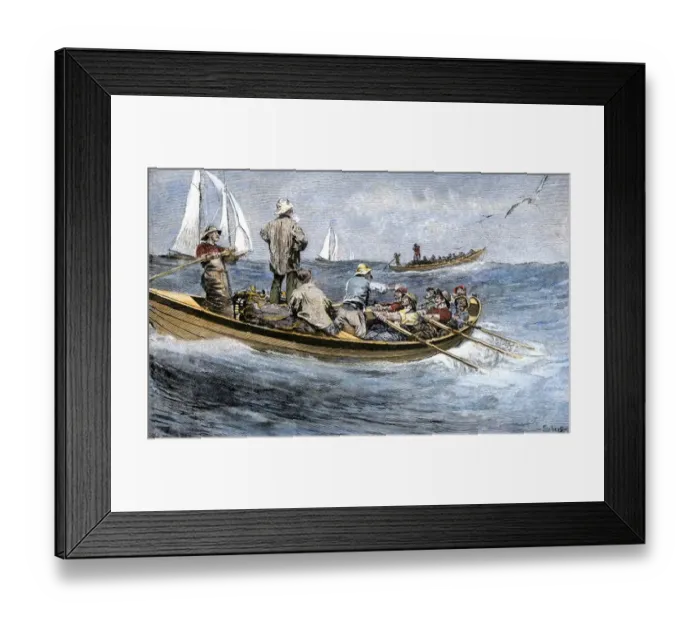 Framed Print : Dories racing for a school of fish Framed Print : Dories racing for a school of fish