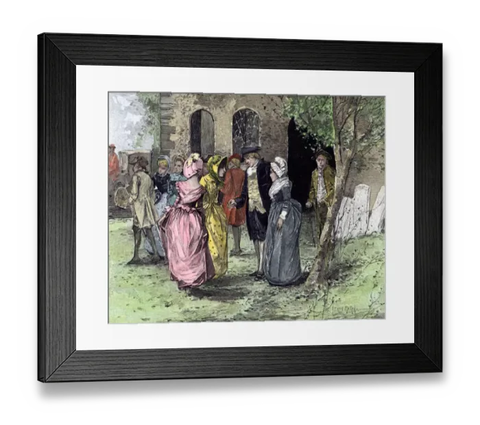 Framed Print : Colonials going to church in Alexandria, Virginia Framed Print : Colonials going to church in Alexandria, Virginia