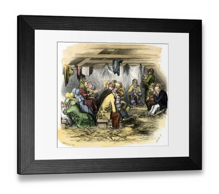 Framed Print : Prayer meeting in a tent, 1850s Framed Print : Prayer meeting in a tent, 1850s