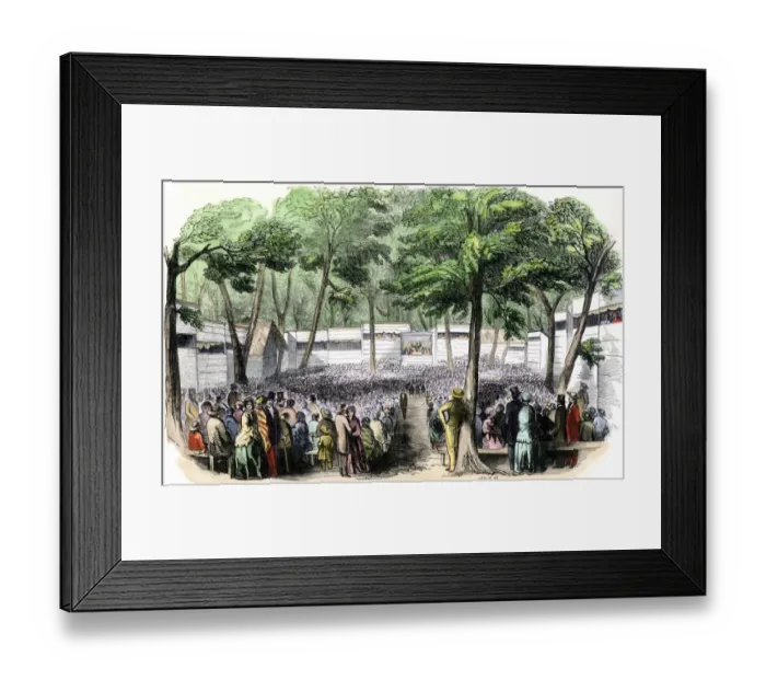 Framed Print : Methodist camp meeting in Ohio, 1850s Framed Print : Methodist camp meeting in Ohio, 1850s