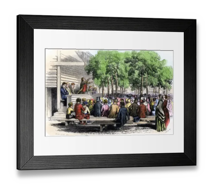 Framed Print : Methodist revival meeting on Cape Cod, 1850s Framed Print : Methodist revival meeting on Cape Cod, 1850s