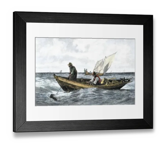 Framed Print : North Atlantic cod-fishing in the 1880s Hand-colored woodcut of a 19th-century Framed Print : North Atlantic cod-fishing in the 1880s Hand-colored woodcut of a 19th-century