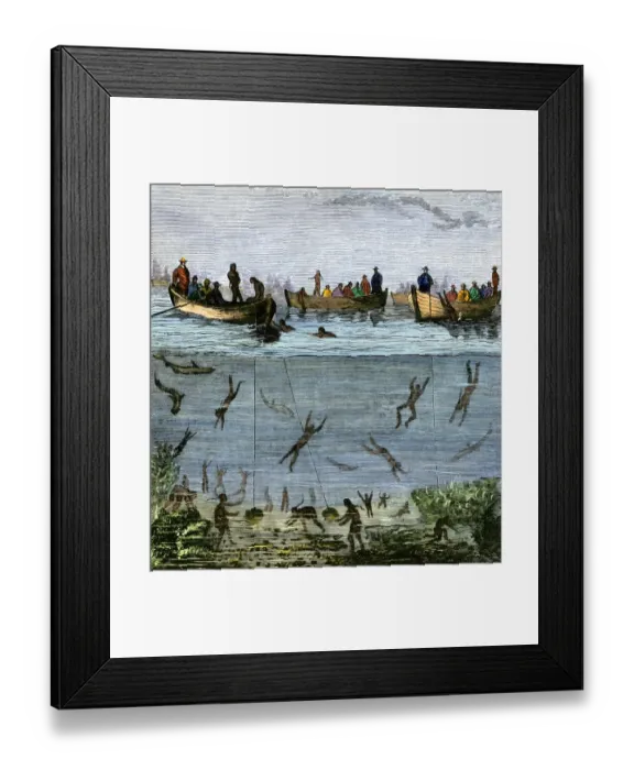 Framed Print : East Indian divers gathering parls Framed Print : East Indian divers gathering parls