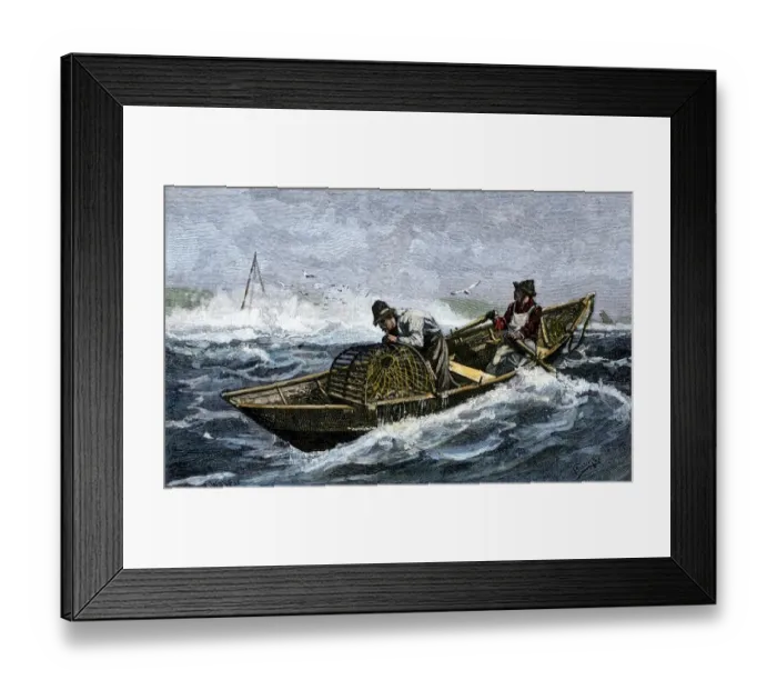 Framed Print : Lobstermen hauling traps off the coast of Maine Framed Print : Lobstermen hauling traps off the coast of Maine