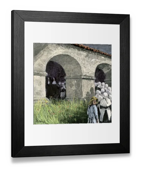 Framed Print : Children at San Juan Bautista Mission, California, 1800s Framed Print : Children at San Juan Bautista Mission, California, 1800s