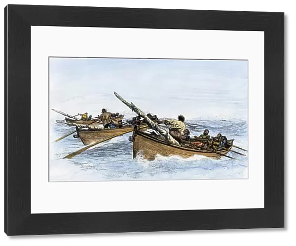Longboats pursuing a whale, 1800s