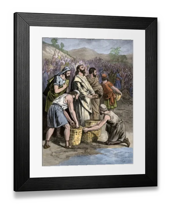 Framed Print : Jesus performs the miracle of loaves and fishes Framed Print : Jesus performs the miracle of loaves and fishes
