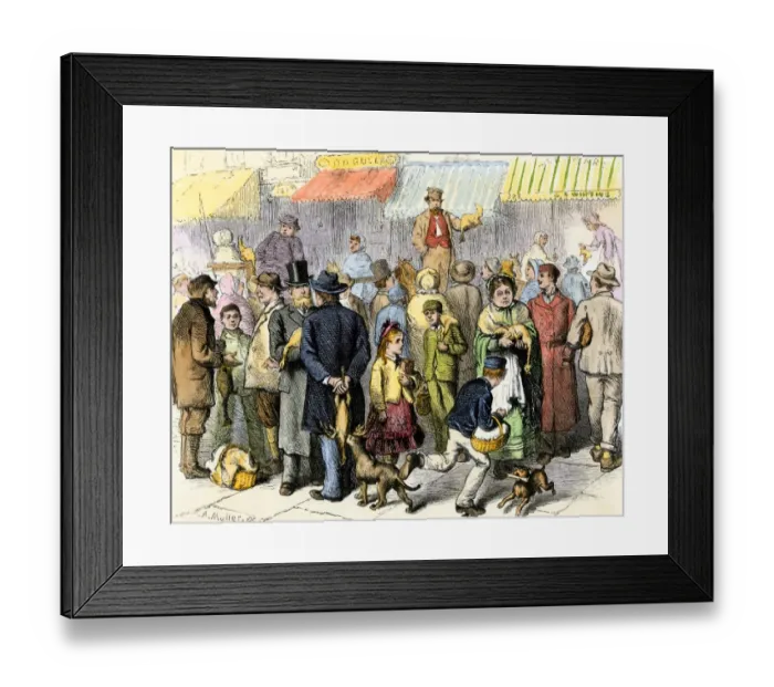 Framed Print : Buying Thanksgiving turkeys in Hartford, Connecticut, 1870s Framed Print : Buying Thanksgiving turkeys in Hartford, Connecticut, 1870s