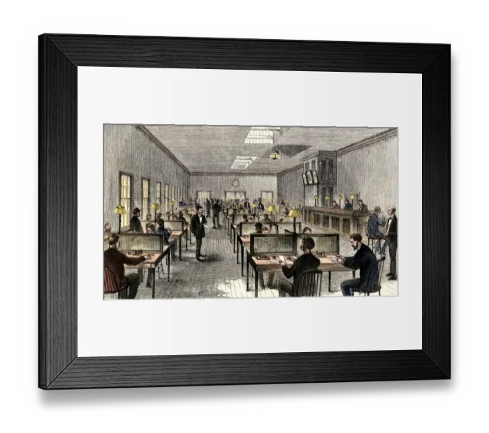 Framed Print : Western Union office in New York City, 1870s Framed Print : Western Union office in New York City, 1870s