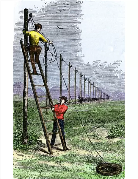 Telegraph poles following the transcontinental railroad