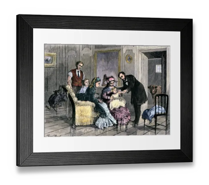 Framed Print : Smallpox inoculation using live vaccine from a calf Framed Print : Smallpox inoculation using live vaccine from a calf