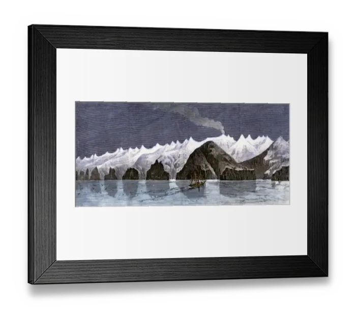 Framed Print : Makushin Volcano in the Aleutian Islands, 1870