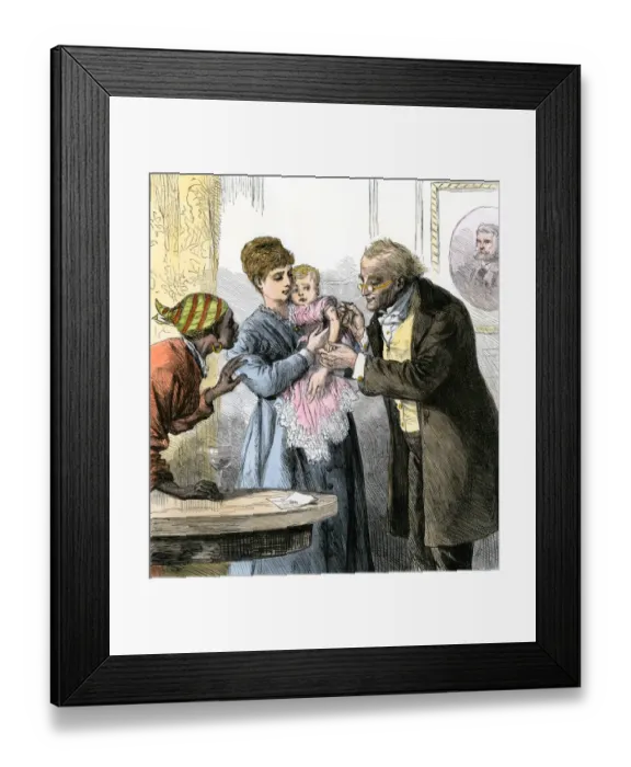 Framed Print : Child inoculated with smallpox vaccine, 1870 Framed Print : Child inoculated with smallpox vaccine, 1870