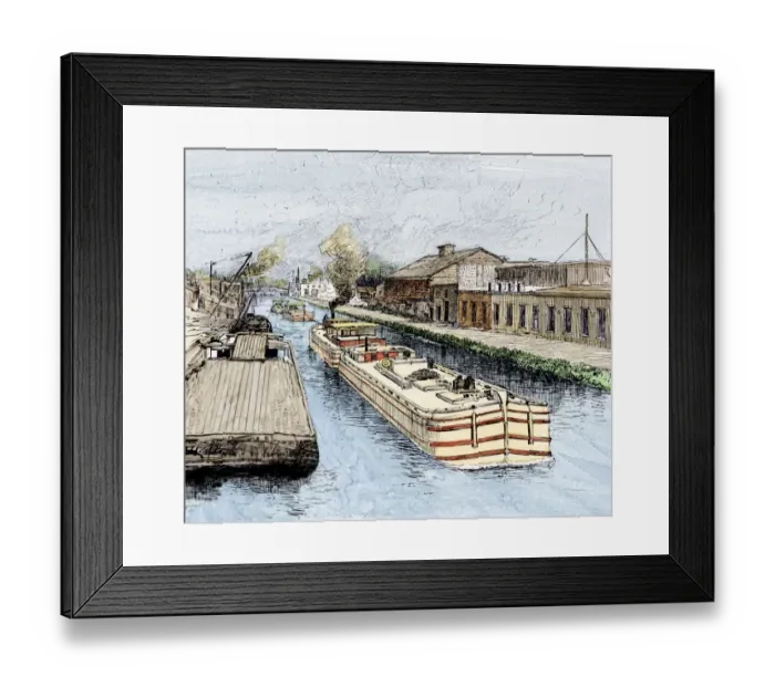 Framed Print : Barges towed by steam power on the Erie Canal Framed Print : Barges towed by steam power on the Erie Canal