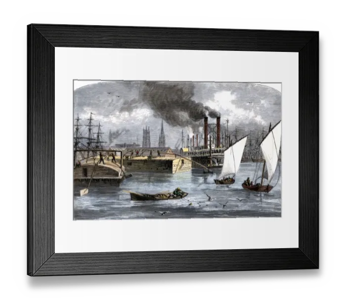 Framed Print : Busy New Orleans waterfront, late 1800s Framed Print : Busy New Orleans waterfront, late 1800s
