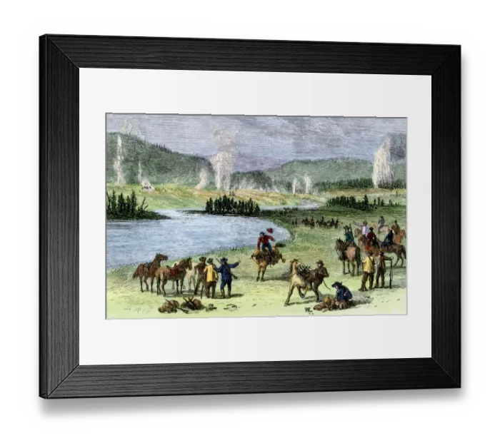 Framed Print : Yellowstone National Park visitors on horseback, 1880s Framed Print : Yellowstone National Park visitors on horseback, 1880s