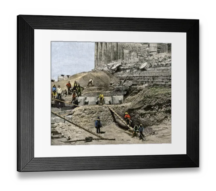 Framed Print : Archaeological excavation on the Acropolis, 1890s
