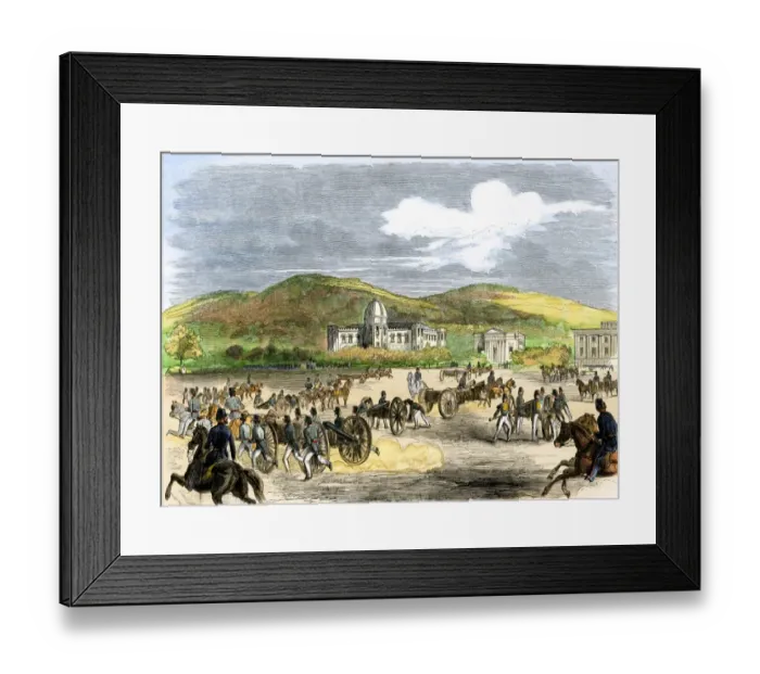 Framed Print : West Point cadets artillery practice, 1850s Framed Print : West Point cadets artillery practice, 1850s