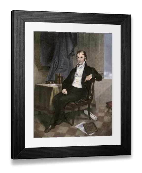 Framed Print : Eli Whitney. Hand-colored engraving of a painting Framed Print : Eli Whitney. Hand-colored engraving of a painting