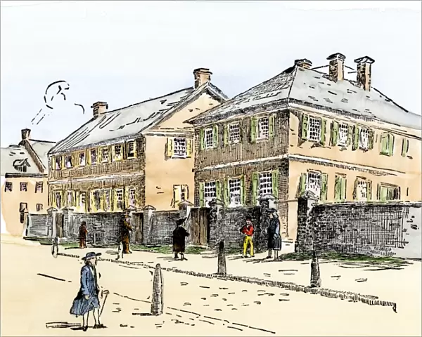 Quaker meetinghouse and academy, colonial Philadelphia