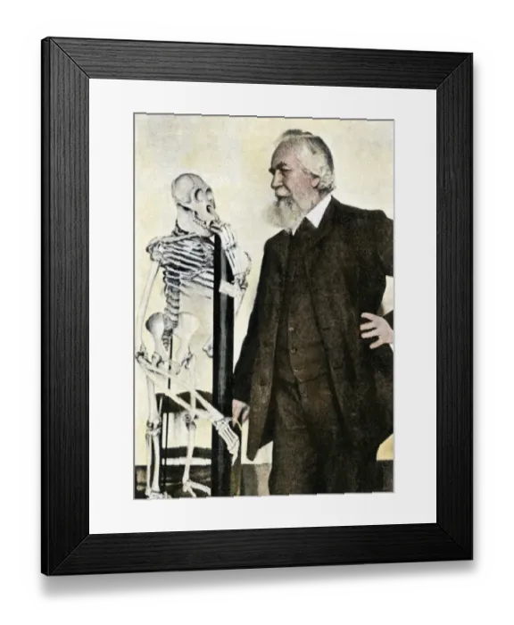 Framed Print : Professor Ernst Haeckel with an ancestral human skeleton at Jena Framed Print : Professor Ernst Haeckel with an ancestral human skeleton at Jena