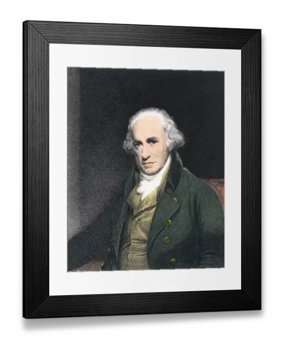 Framed Print : James Watt. Hand-colored engraving of a portrait Framed Print : James Watt. Hand-colored engraving of a portrait
