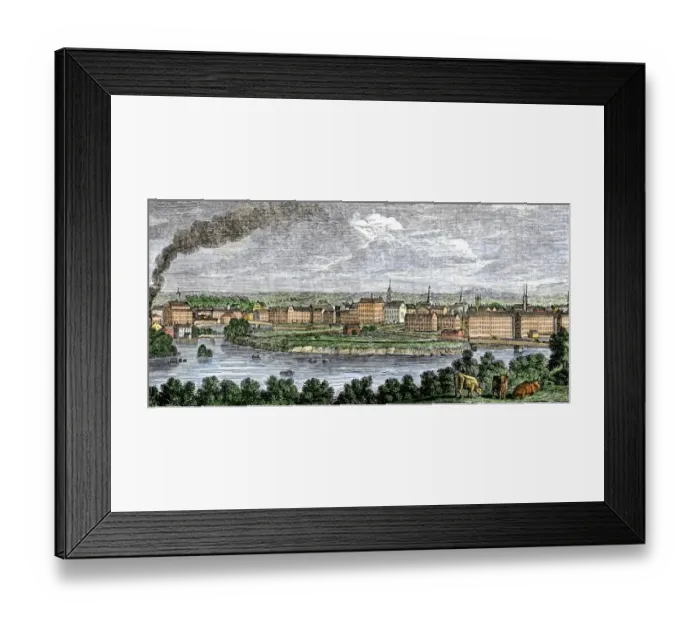 Framed Print : Textile mills line the Merrimac and Concord rivers in Lowell Framed Print : Textile mills line the Merrimac and Concord rivers in Lowell