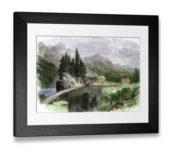Framed Print : Railroad in Oregons Cascade Mountains, 1860s Framed Print : Railroad in Oregons Cascade Mountains, 1860s