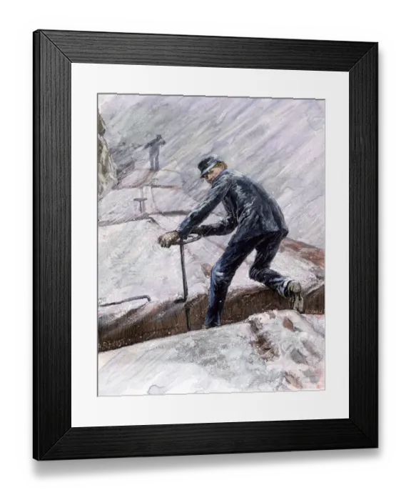 Framed Print : Freight train brakemen in a blizzard