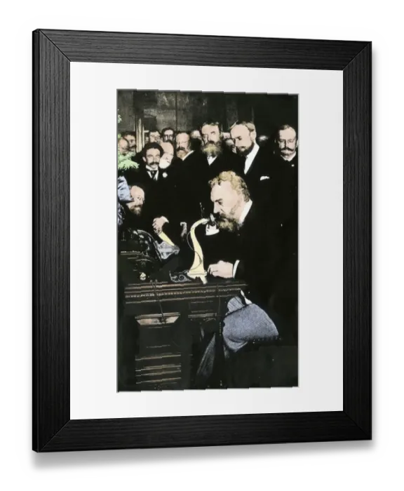 Framed Print : Alexander Graham Bell in New York communicatiing for the first time with Framed Print : Alexander Graham Bell in New York communicatiing for the first time with