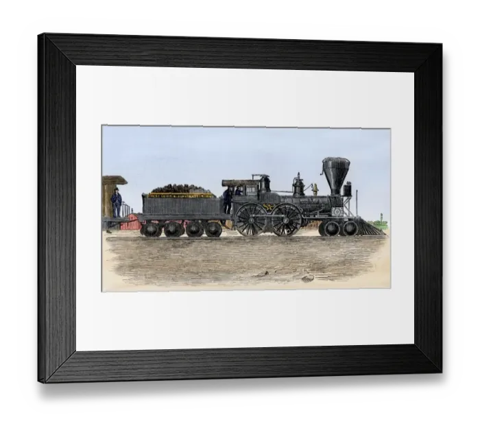Framed Print : Steam locomotive 1850s Framed Print : Steam locomotive 1850s