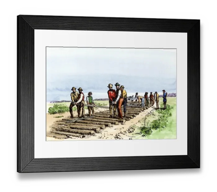 Framed Print : Laying railroad track across the Great Plains Framed Print : Laying railroad track across the Great Plains