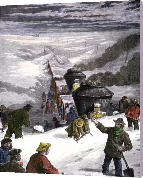 Blizzard halts a transcontinental train in Utah, 1870s