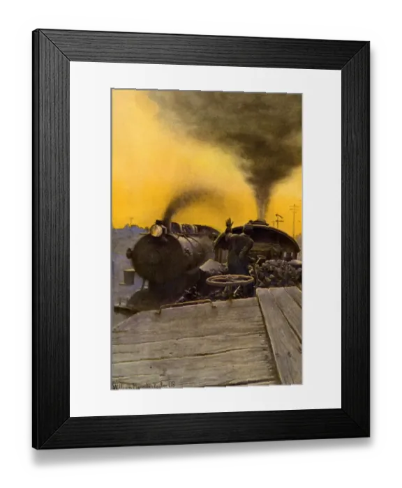 Framed Print : Steam locomotives passing each other, early 1900s Framed Print : Steam locomotives passing each other, early 1900s