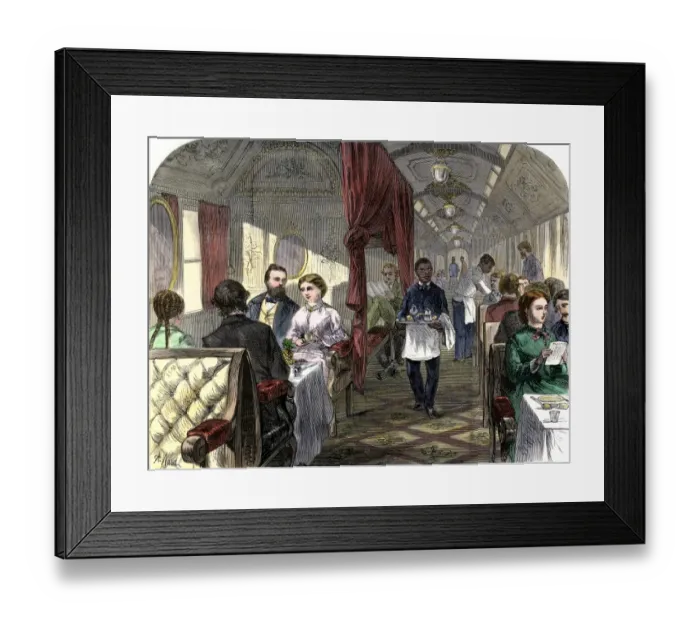 Framed Print : Dining car on the transcontinental railroad Framed Print : Dining car on the transcontinental railroad