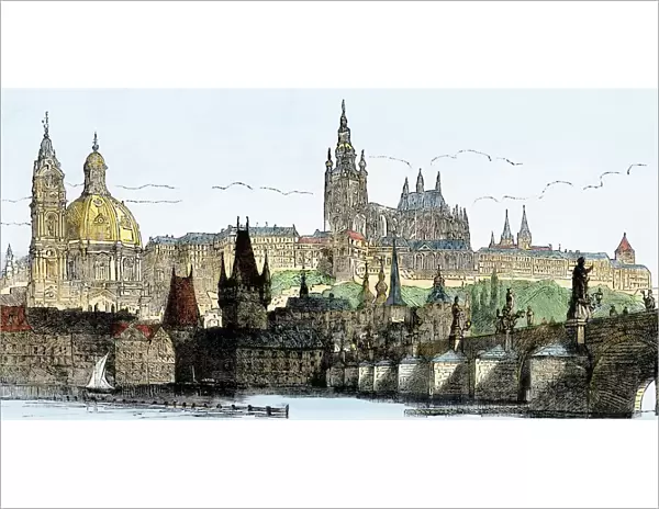 Prague on the Vltava River, 1800s